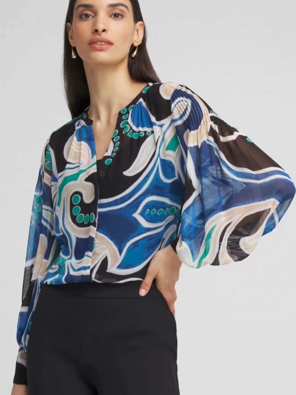 Chico's Pintuck Detail Swirl Print Top NWT Long Sleeve Sz 12 Large 570371180
